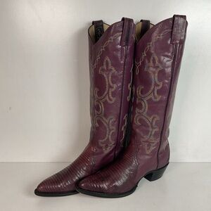 Vintage Larry Mahan Tall Purple Cowgirl Boots 8.5 B USA Made Lizard Teju